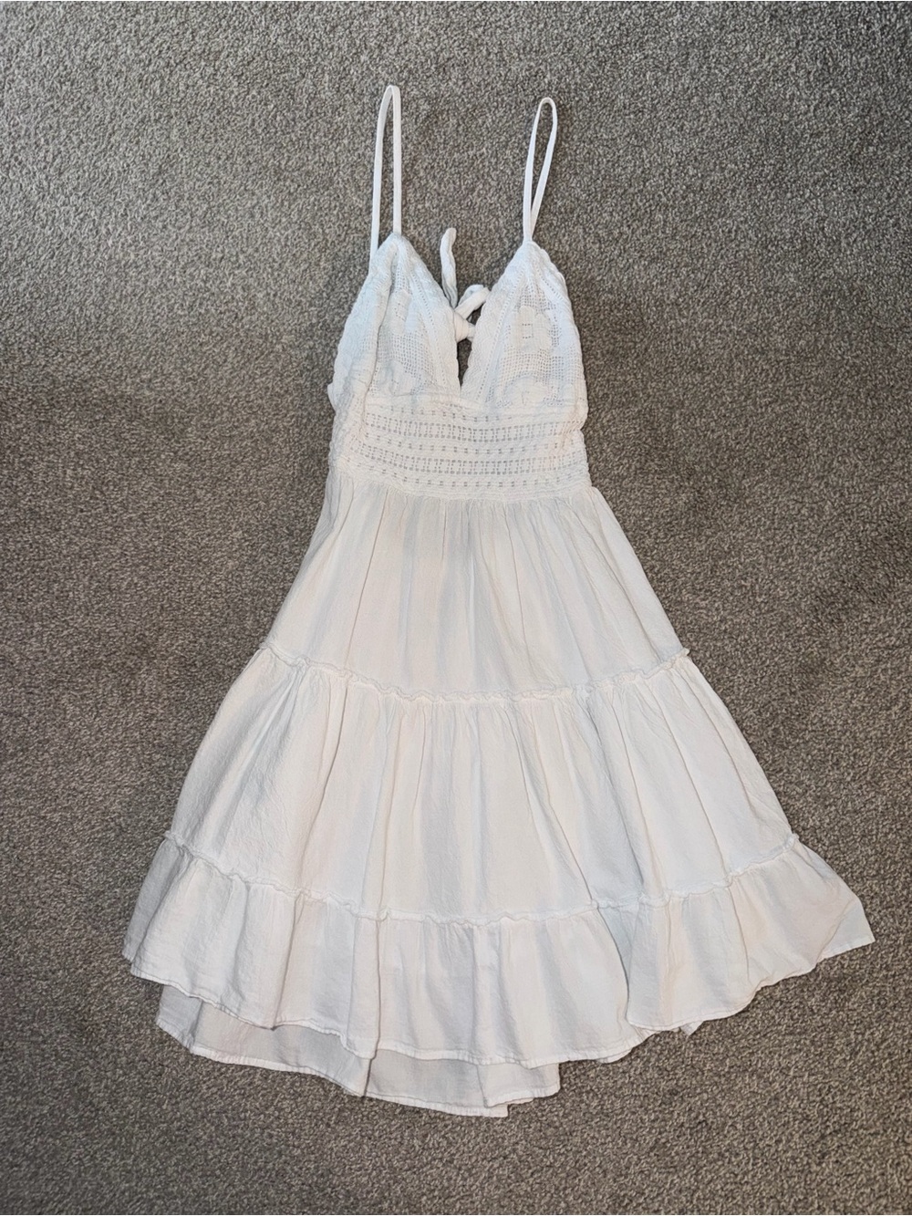 White Tiered Mini Dress with Crochet Bodice